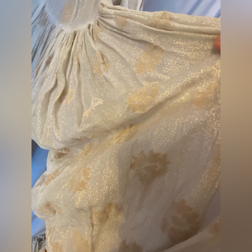 Free People New Romantics Cream & Gold Sequined Overalls size Woman’s Small - Picture 7 of 13
